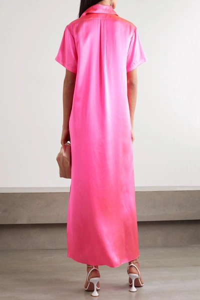 Shop Area Neon Silk-satin Maxi Shirt Dress In Pink