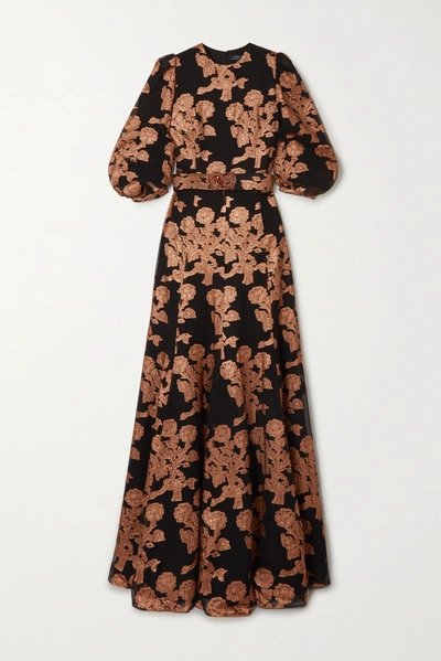 Shop Andrew Gn Embellished Metallic Fil Coupé Silk-blend Gown In Copper