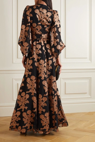 Shop Andrew Gn Embellished Metallic Fil Coupé Silk-blend Gown In Copper
