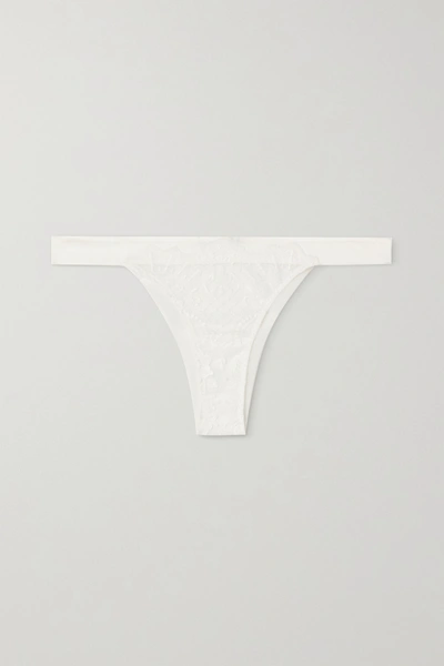 Shop Id Sarrieri Satin-trimmed Embroidered Tulle And Stretch-mesh Briefs In White