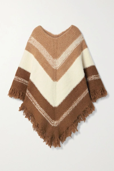 Shop Nili Lotan Ellery Fringed Striped Alpaca-blend Poncho In Brown