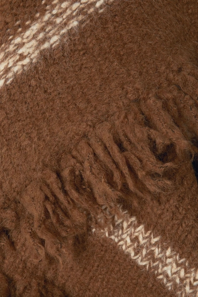 Shop Nili Lotan Ellery Fringed Striped Alpaca-blend Poncho In Brown