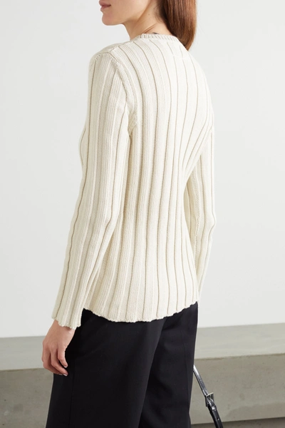 Shop Mm6 Maison Margiela Embroidered Ribbed Cotton Sweater In Cream