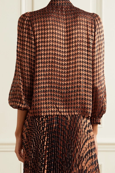 Shop Alice And Olivia Lolita Pussy-bow Metallic Fil Coupé Chiffon Blouse In Brown