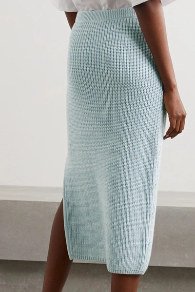 Shop Adam Lippes Ribbed Wool, Silk And Cashmere-blend Midi Skirt In Sky Blue