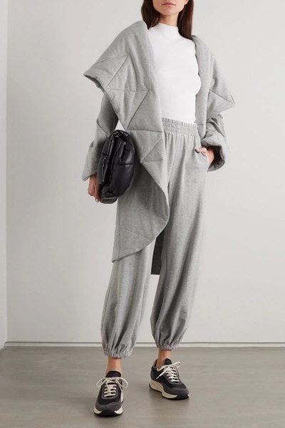 Shop Norma Kamali Oversized Quilted Mélange Stretch Cotton-jersey Coat In Gray