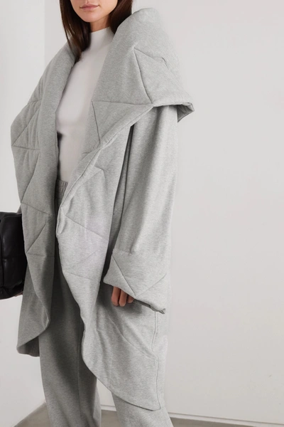 Shop Norma Kamali Oversized Quilted Mélange Stretch Cotton-jersey Coat In Gray
