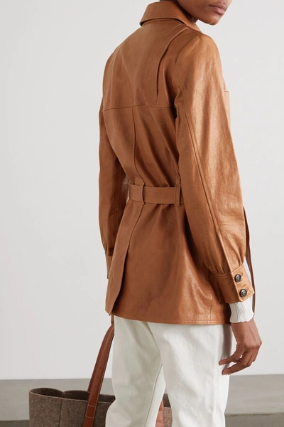 Shop Frame Belted Leather Jacket In Brown