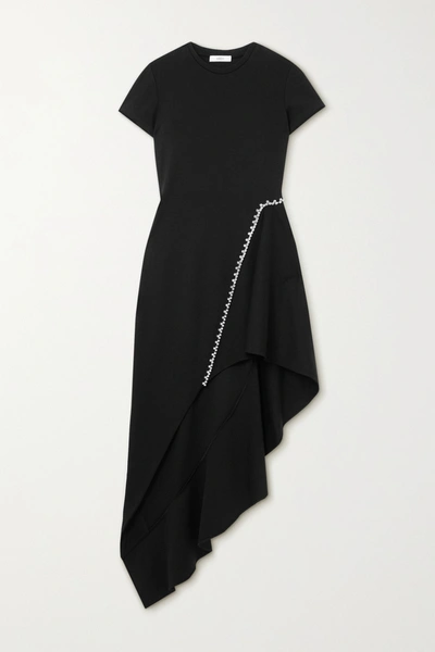 Shop Area Asymmetric Crystal-embellished Woven Dress In Black
