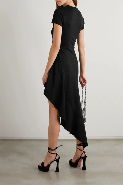 Shop Area Asymmetric Crystal-embellished Woven Dress In Black