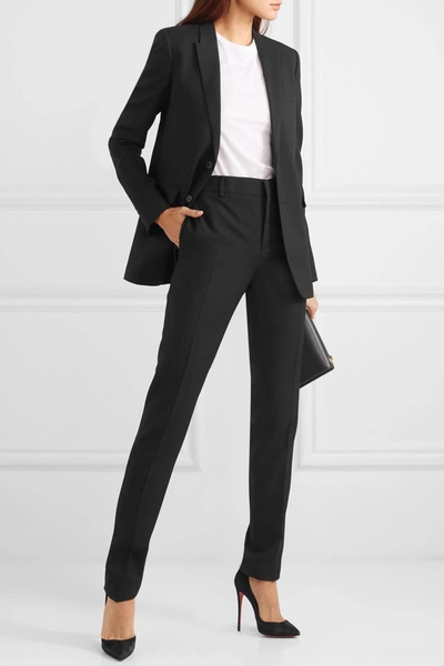 Shop Saint Laurent Wool-gabardine Slim-leg Pants In Black