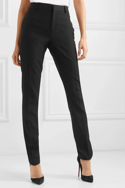 Shop Saint Laurent Wool-gabardine Slim-leg Pants In Black