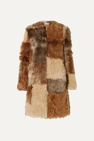 Shop Burberry Patchwork Shearling Coat In Beige