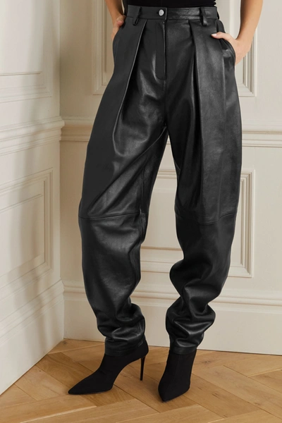 High-rise tapered leather pants in black - Magda Butrym