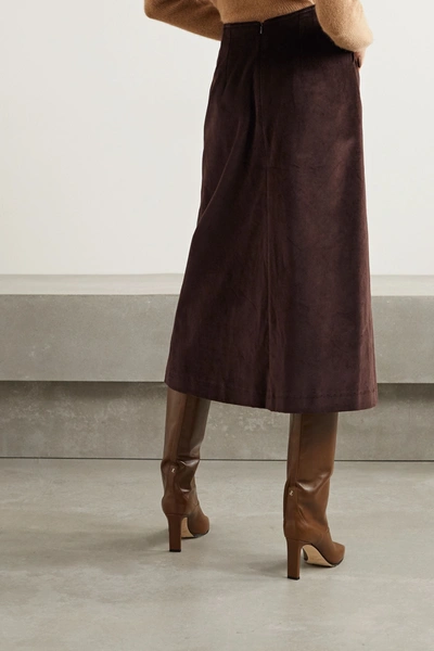 Shop Anna Mason Ruth Button-detailed Cotton-velvet Midi Skirt In Brown