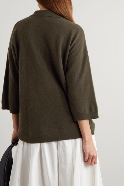 Shop Ganni Crystal-embellished Cashmere Sweater In Army Green