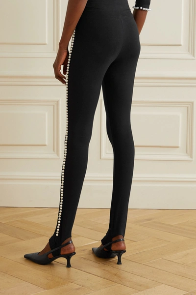 Shop The Marc Jacobs + Capezio Faux Pearl-embellished Stretch-cotton Jersey Stirrup Leggings In Black