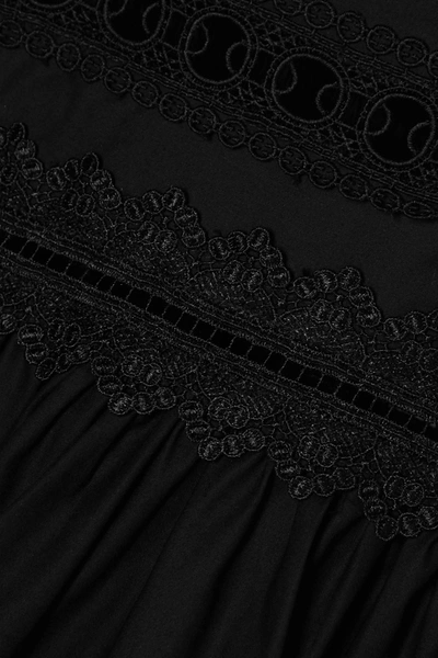 Shop Waimari Maya Shirred Crocheted Lace-trimmed Cotton-blend Dress In Black