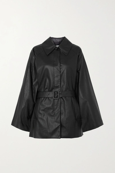 Shop Mm6 Maison Margiela Oversized Belted Faux Leather Jacket In Black