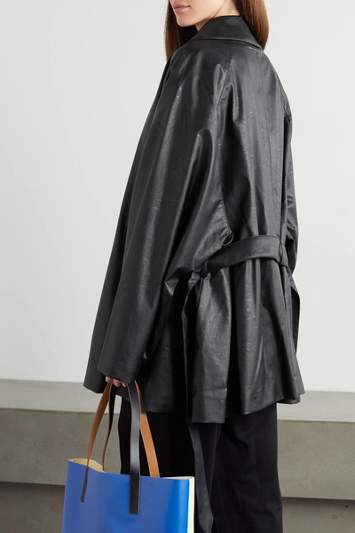 Shop Mm6 Maison Margiela Oversized Belted Faux Leather Jacket In Black