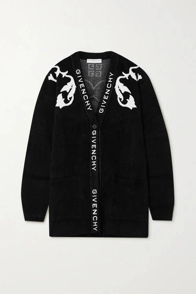 Shop Givenchy Intarsia Knitted Cardigan In Black