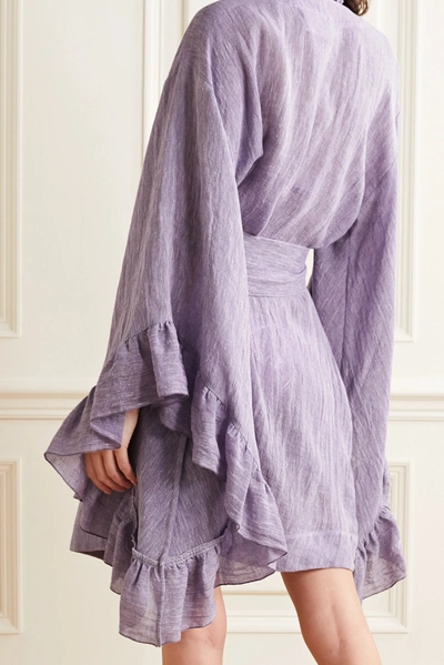 Shop Lisa Marie Fernandez Anita Belted Ruffled Organic Linen-blend Gauze Robe In Lavender