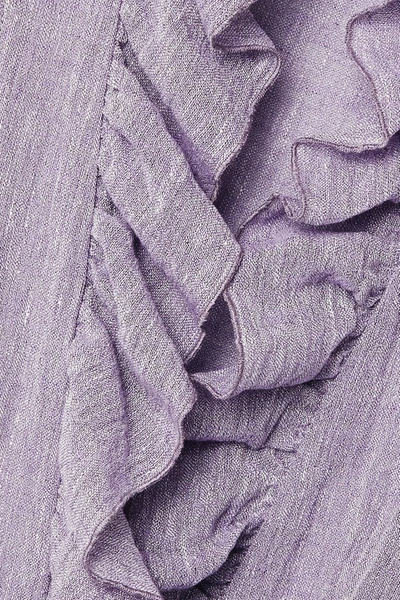 Shop Lisa Marie Fernandez Anita Belted Ruffled Organic Linen-blend Gauze Robe In Lavender