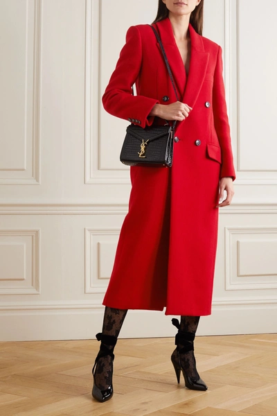 Shop Saint Laurent Double-breasted Cashmere And Wool-blend Coat In Red