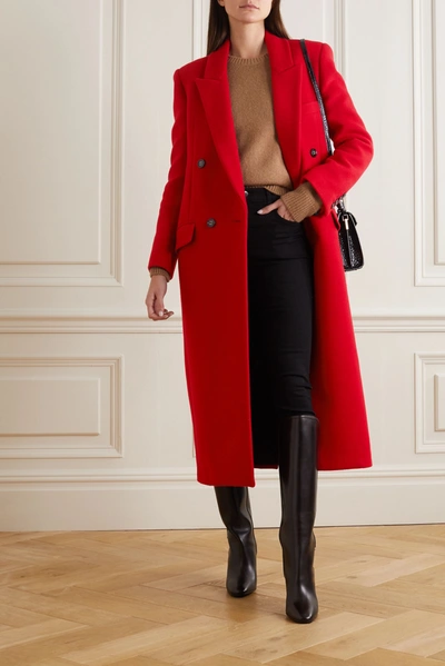 Shop Saint Laurent Double-breasted Cashmere And Wool-blend Coat In Red