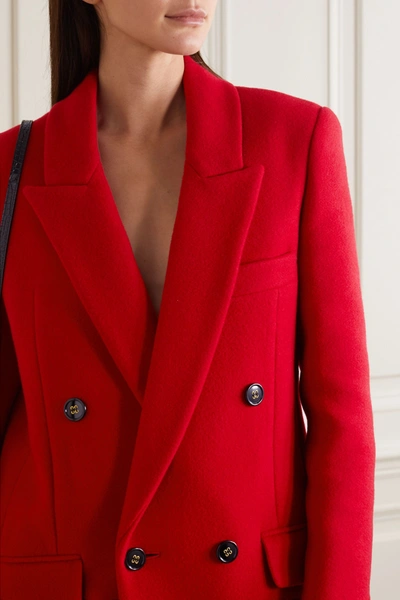 Shop Saint Laurent Double-breasted Cashmere And Wool-blend Coat In Red