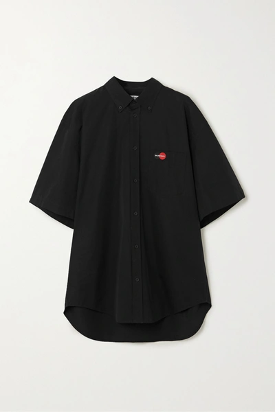 Shop Balenciaga Embroidered Cotton Shirt In Black