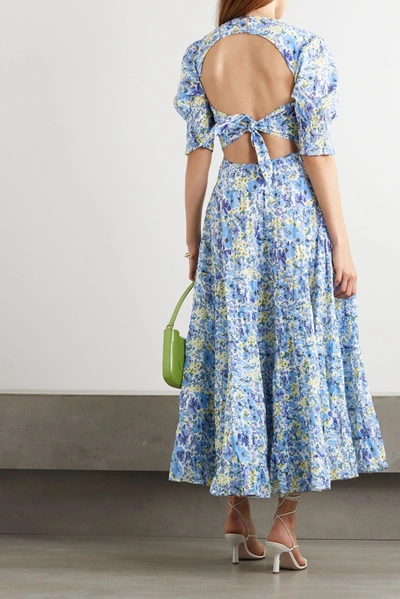 Shop Rixo London Agyness Cutout Tiered Floral-print Fil Coupé Cotton Maxi Dress In Sky Blue