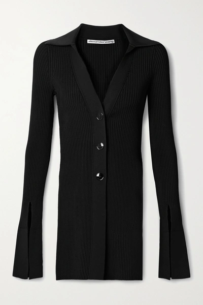 Shop Alexander Wang Ribbed Stretch-knit Cardigan In Black