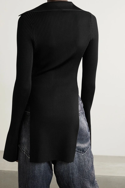 Shop Alexander Wang Ribbed Stretch-knit Cardigan In Black