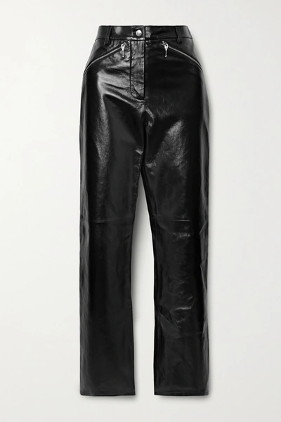 Shop Alexa Chung Crinkled Glossed-leather Straight-leg Pants In Black