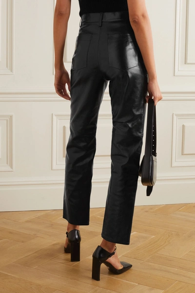 Shop Alexa Chung Crinkled Glossed-leather Straight-leg Pants In Black