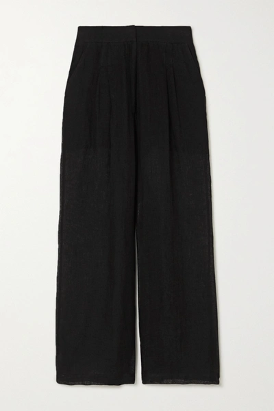 Shop Le Kasha Sohag Linen Wide-leg Pants In Black