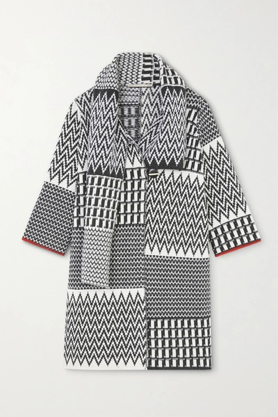 Shop Stella Mccartney Jacquard-knit Virgin Wool Coat In Black