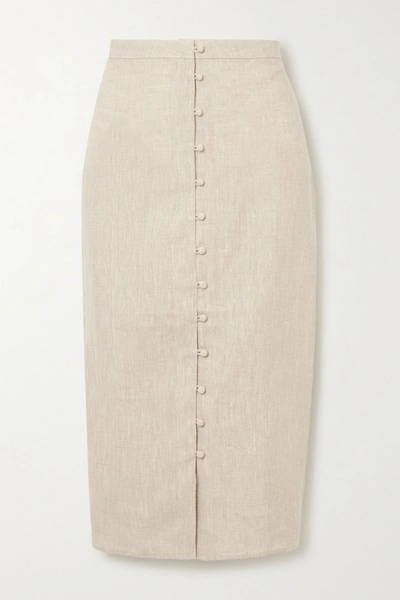 Shop Reformation Fredo Linen Midi Skirt In Beige