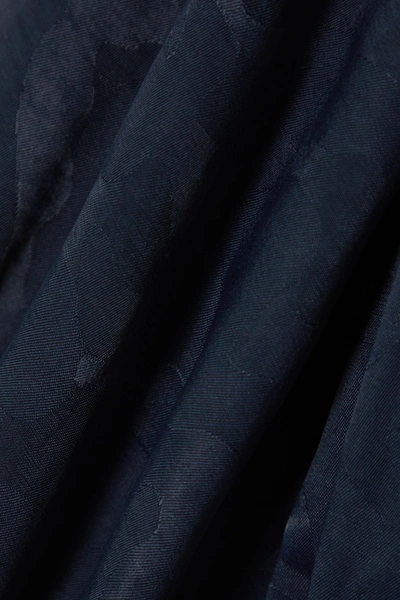 Shop Cefinn Robyn Belted Satin-jacquard Midi Shirt Dress In Navy