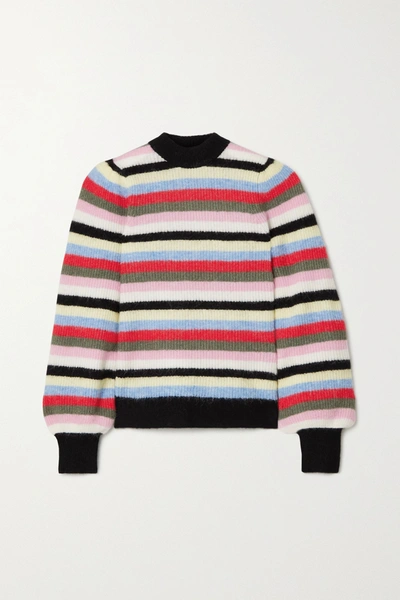 Shop Ganni Striped Knitted Sweater In Pink