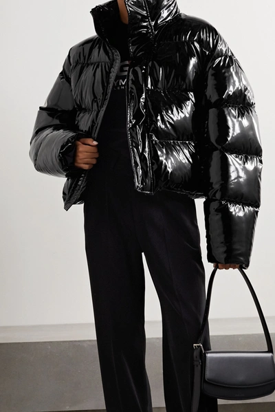 Shop Balenciaga Hooded Quilted Vinyl Jacket In Black