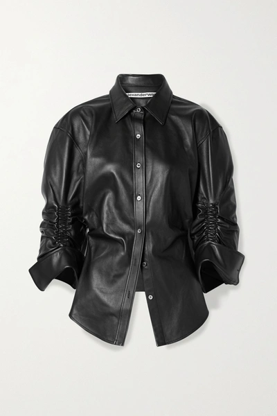 Shop Alexander Wang Ruched Leather Shirt In Black
