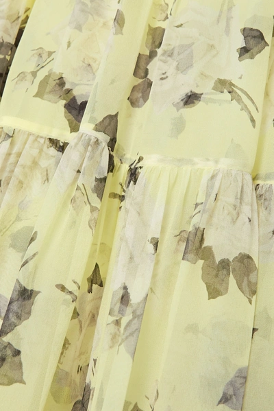 Shop Erdem Alvaro Tiered Floral-print Silk Crepe De Chine Gown In Chartreuse