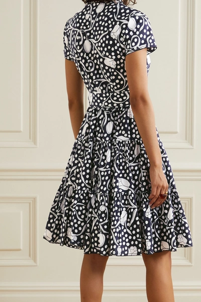 Shop Diane Von Furstenberg Zaria Belted Tiered Printed Cotton-poplin Shirt Dress In Navy