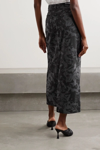 Shop Balenciaga Floral-print Denim Midi Skirt In Black