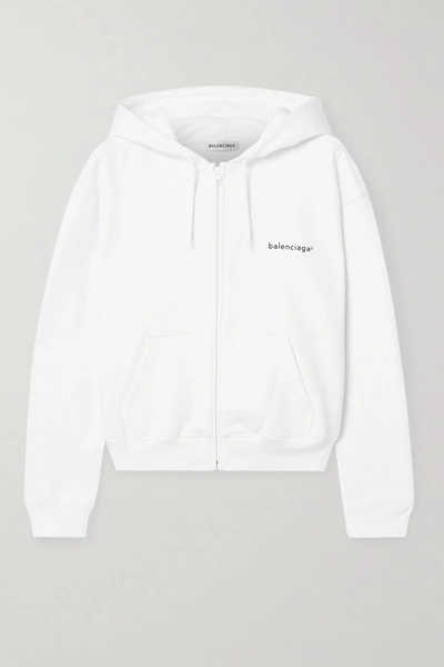 Shop Balenciaga Printed Cotton-jersey Hoodie In White