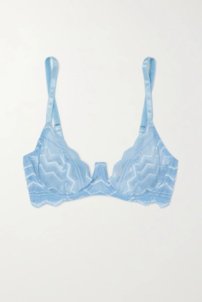 Shop Coco De Mer Muse Margot Embroidered Stretch-tulle Underwired Soft-cup Bra In Sky Blue