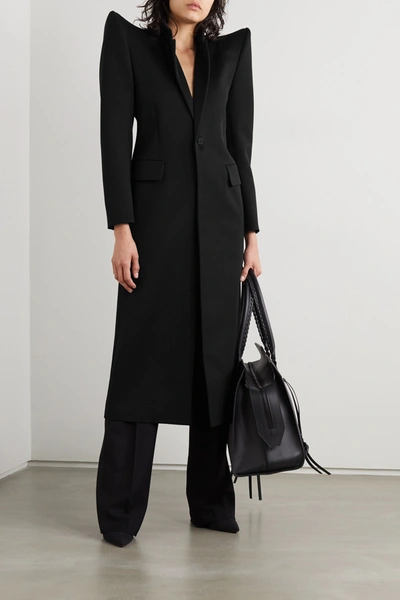 Balenciaga Pagoda Virgin Wool Gabardine Coat In Black | ModeSens