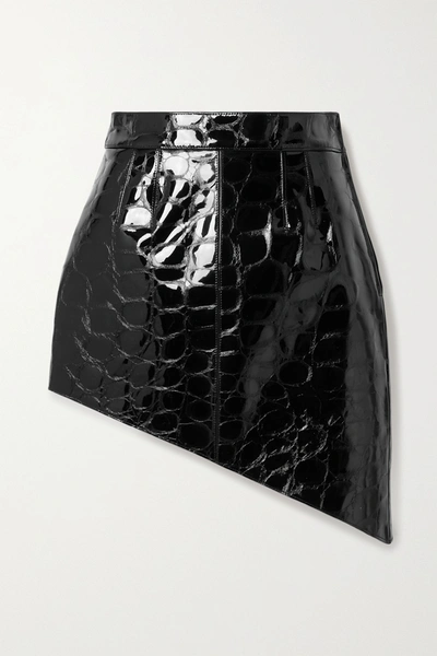 Shop Alexander Wang Asymmetric Croc-effect Patent-leather Mini Skirt In Black